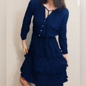 Anthropologie Sunday In Brooklyn Size Small Blue Ruffle Dress Embroider‎ Peasant
